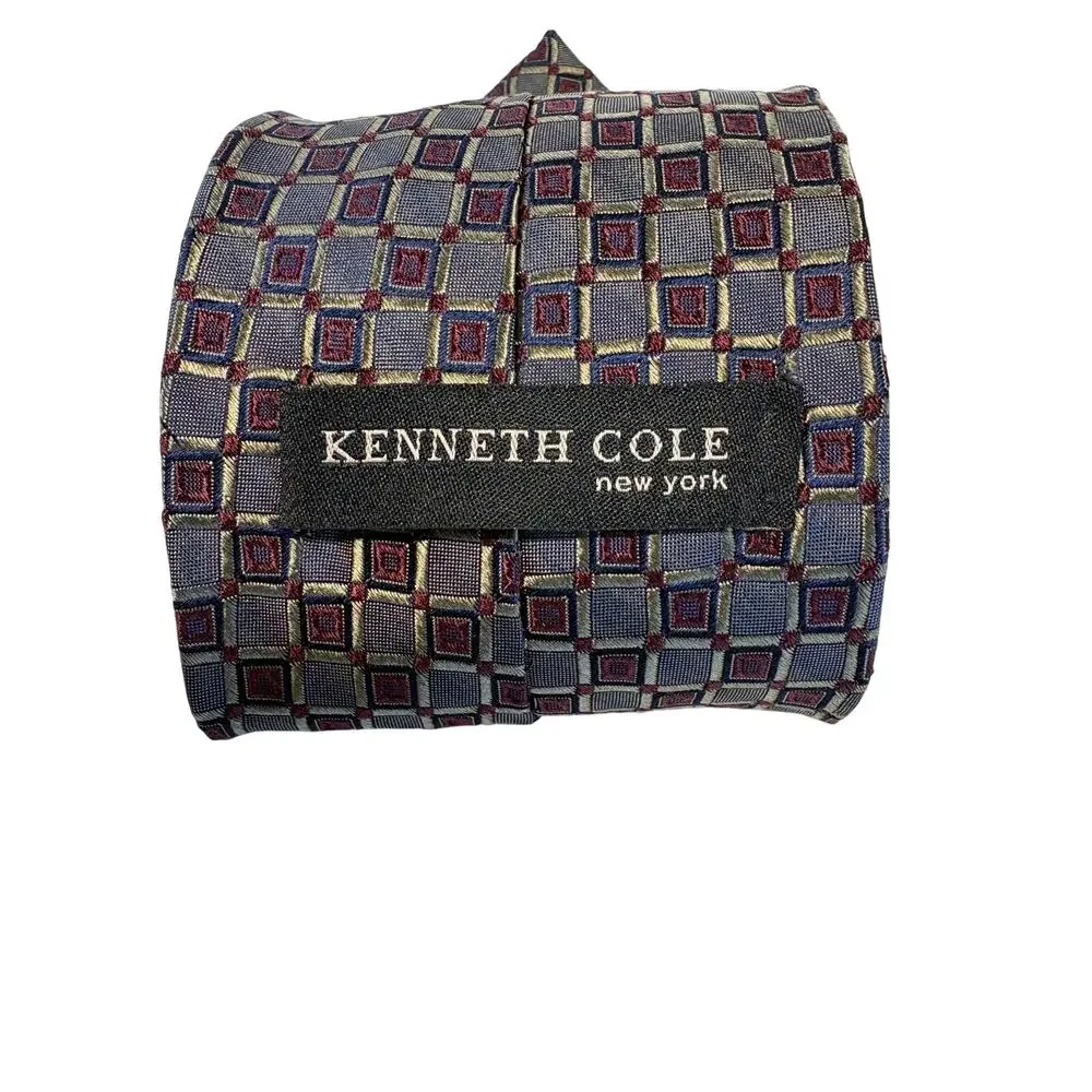 Kenneth Cole Men's Necktie Geometric Pattern Gray Red